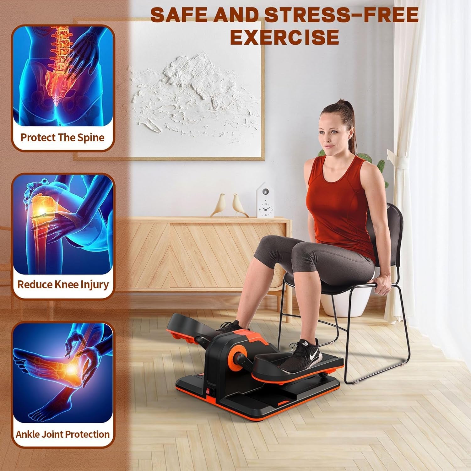 under Desk Elliptical, Portable Seated Elliptical Exercise Machine, with Touch Screen Control Panel and Remote Control for Home or Office Use. Wireless Connectivity Enabled.